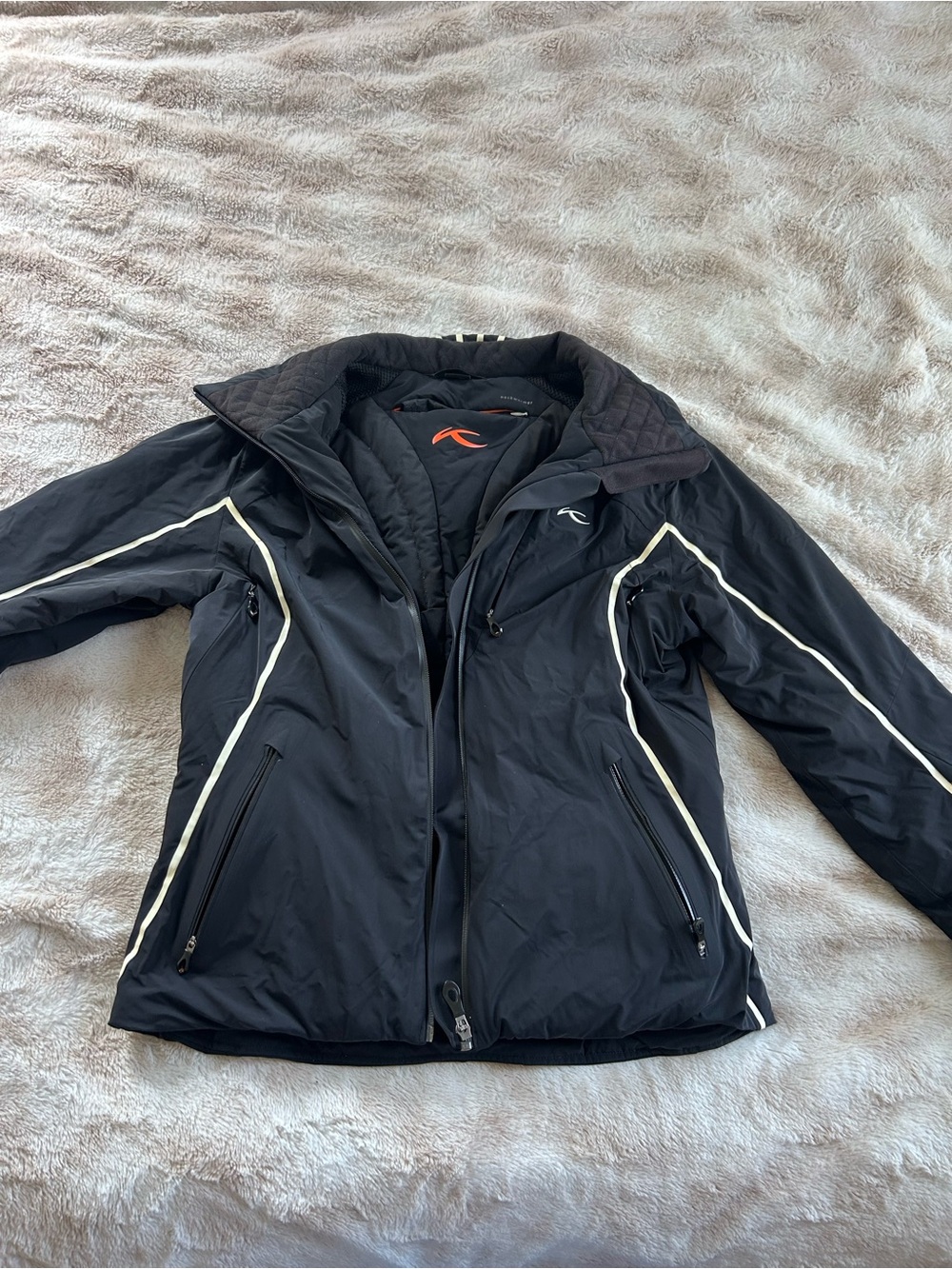 Women's Black Ski Jacket with Cream Piping